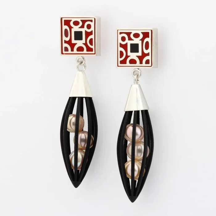 Black Geometric Squares Drop Earrings