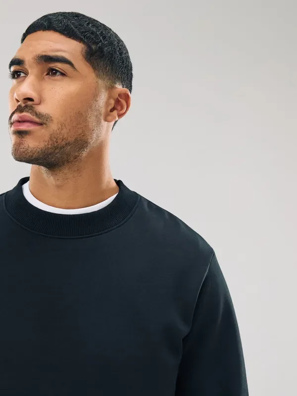 Black Regular Fit Heavyweight Cotton Rich Crew Sweatshirt