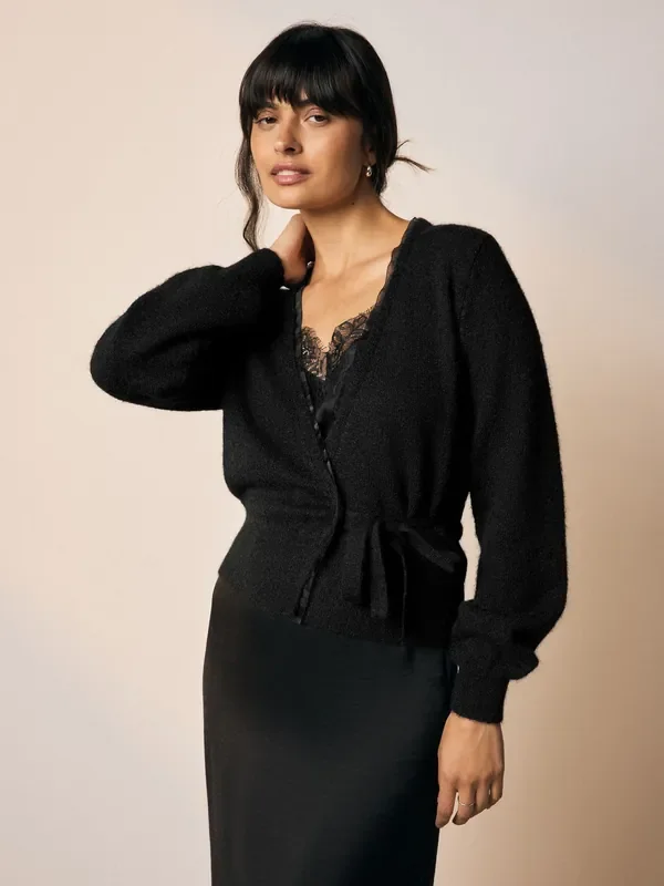 Black Side Tie Wrap Cardigan