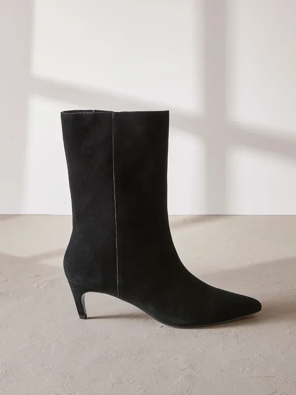 Black Suede Forever Comfort® Pointed Toe Heeled Boots