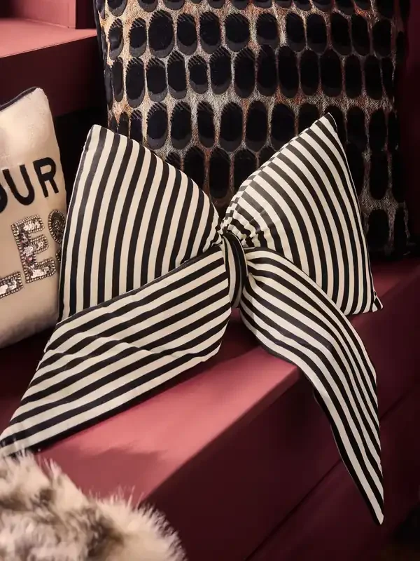Black/White 3D Stripe Bow Cushion