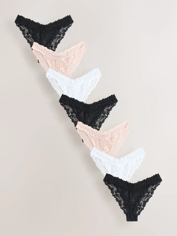Black/White Tanga Ultimate Comfort Lace Knickers 7 Pack