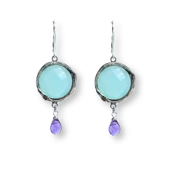 Blissful Earrings – Aqua Chalcedony & Amethyst