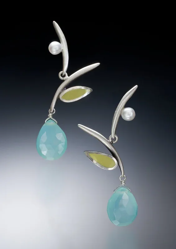 Blue and Green Leaf Earrings