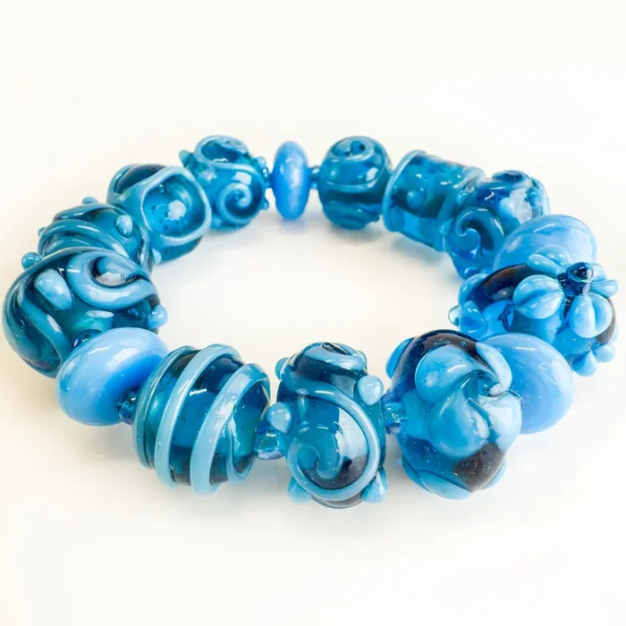 Blue Beaded Bracelet / Earrings, Murano Glass