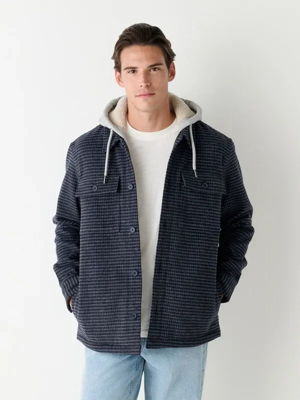 Blue Borg Lined Hooded Check Shacket