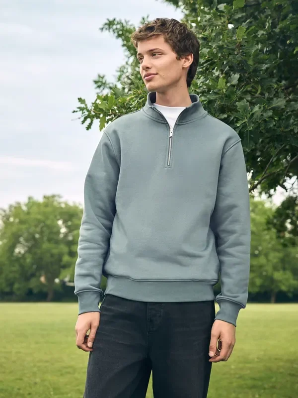 Blue/Green Quarter Zip Cotton Rich Jersey Sweatshirt