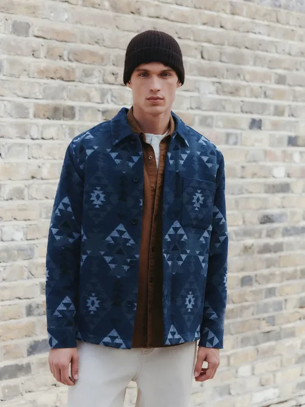 Blue Navajo Style Borg Lined Shacket
