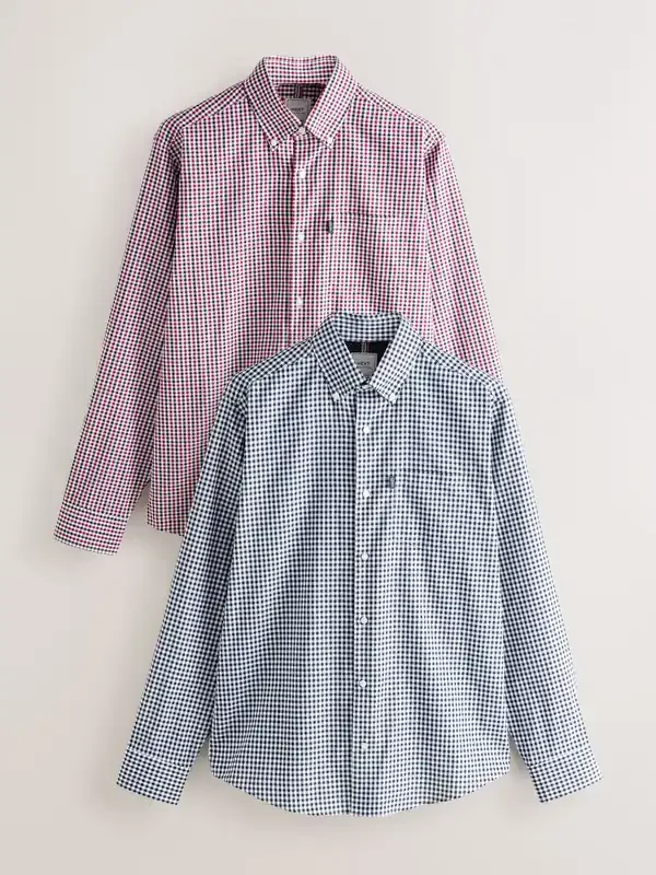Blue/Red Gingham Long Sleeve Oxford Shirts 2 Pack