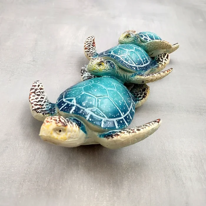 Blue Resin Sea Turtle Family Figurine (1 figurine approx. 8+ inches long) Blue Turtle Family Trio for coastal decor display and collecting!