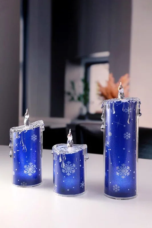 Blue Snowflake Candle Set