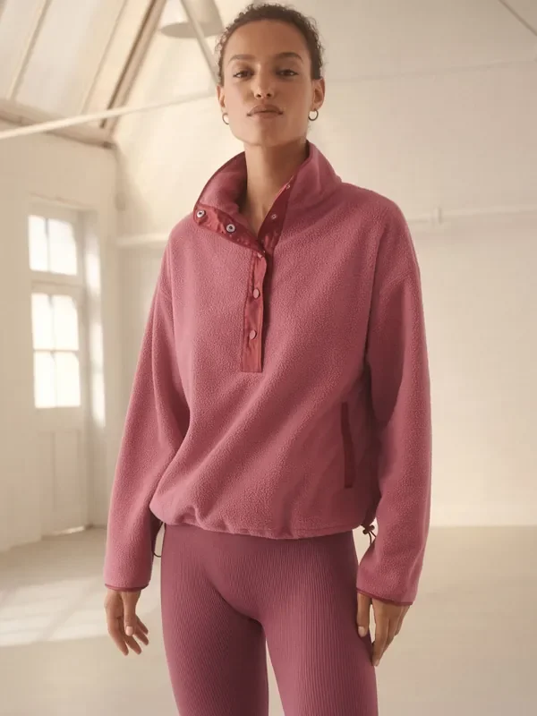Blush Pink Funnel Neck Longsleeve Cosy Lightweight Teddy Fleece