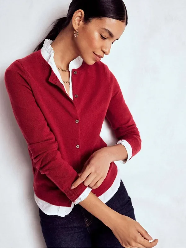 Boden Red Eva Cashmere Crew Cardigan
