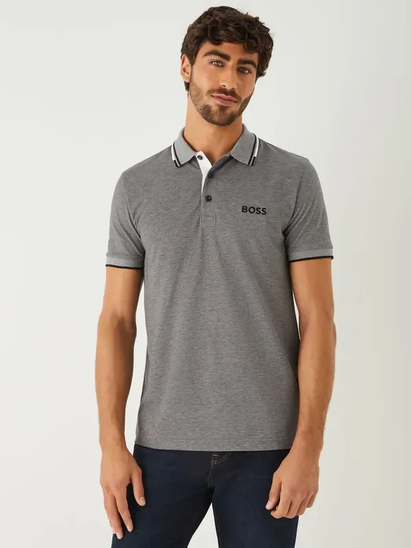 BOSS Grey Paddy Pro Tipped Collar Polo Shirt