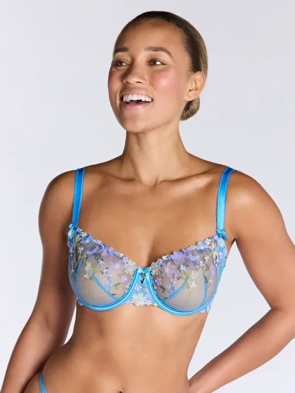 Boux Avenue Fleur Sheer Unpadded Floral Print Embroidered Balconette Bra