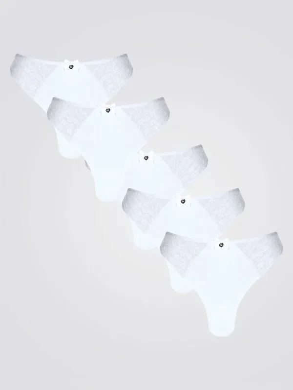 Boux Avenue Paige Microfibre & Lace High Leg 5 Pack Thongs