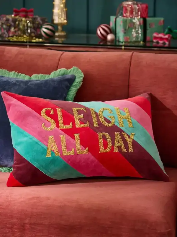 Bright 40 x 59cm Christmas Sleigh Slogan Cushion