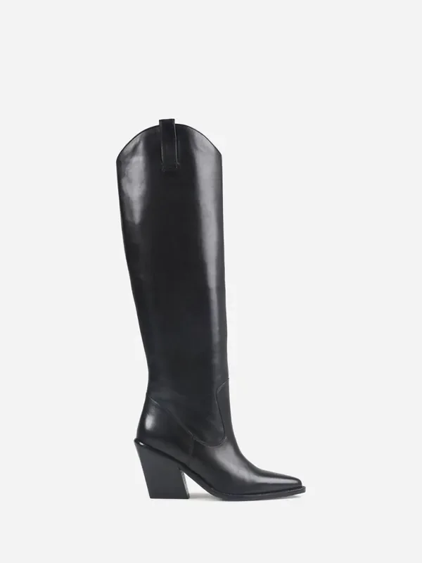 Bronx Black New Kole Leather Knee High Boots
