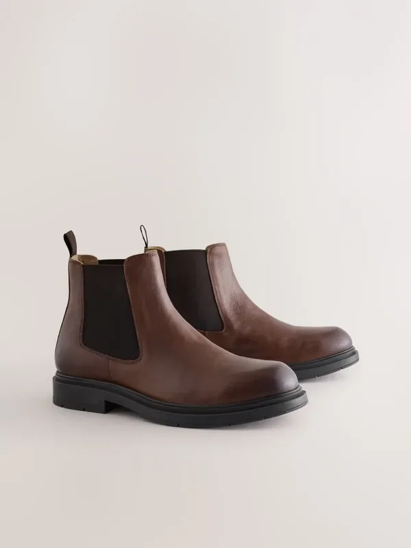 Brown Chunky Leather Chelsea Boots