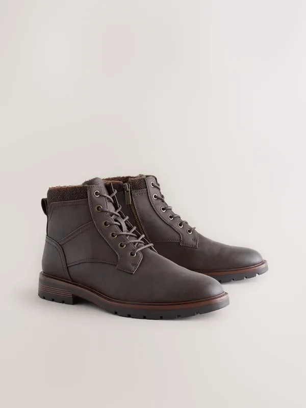 Brown Tall Borg Lined Zip-Up Boots
