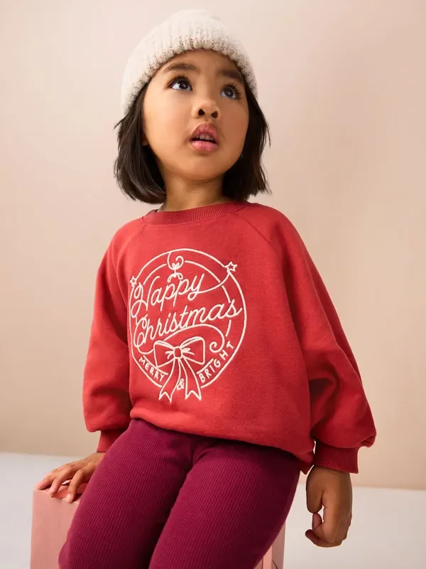 Burgundy Red Happy Christmas Crew Neck Sweatshirt (3mths-7yrs)