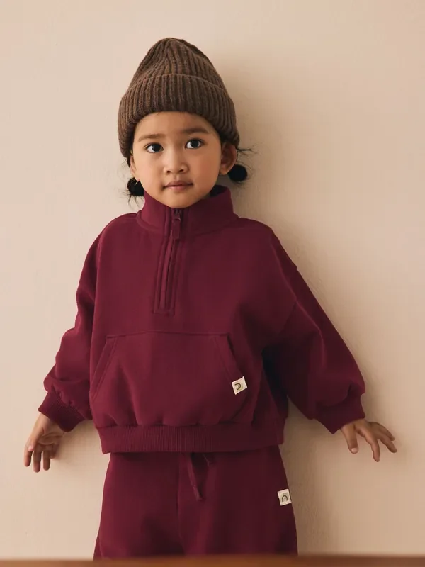 Burgundy Red Quarter Zip Sweatshirt (3mths-7yrs)