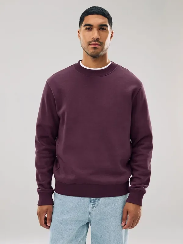 Burgundy Red Regular Fit Heavyweight Cotton Rich Crew Sweatshirt