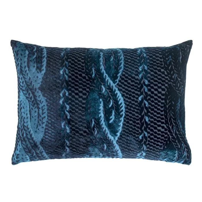 Cable Knit Velvet Pillow – Cobalt Black