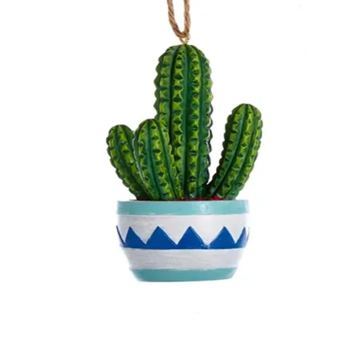 Cactus Ornament with Blue and White Pot