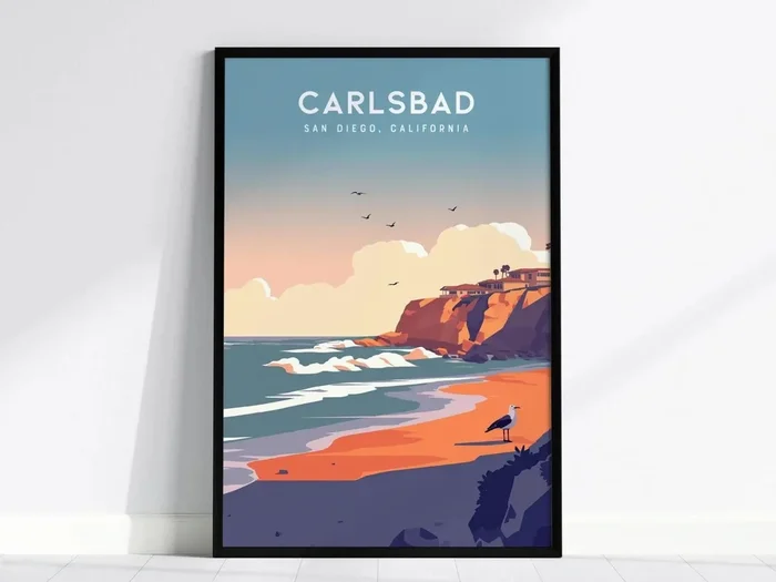 Carlsbad California Poster | San Diego North County Coastal Wall Art | Framed or Unframed