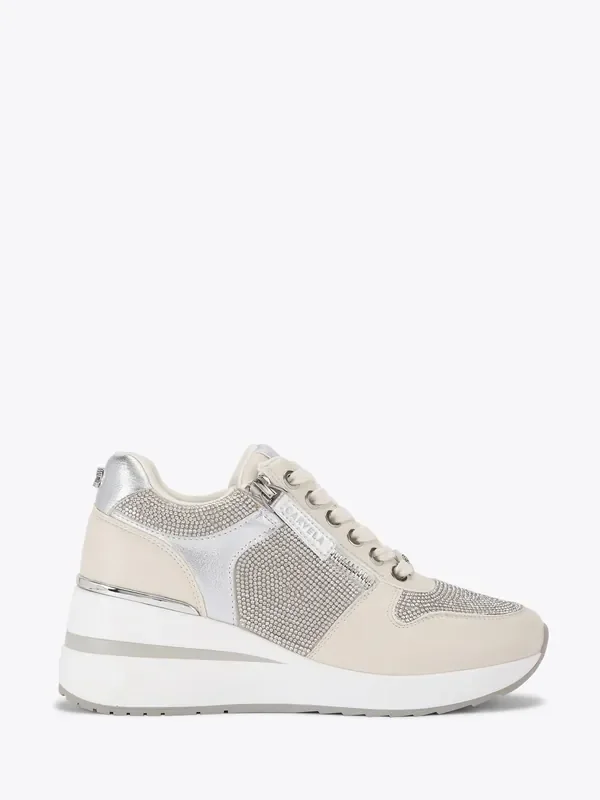 Carvela Silver High Rise Wedge Trainers