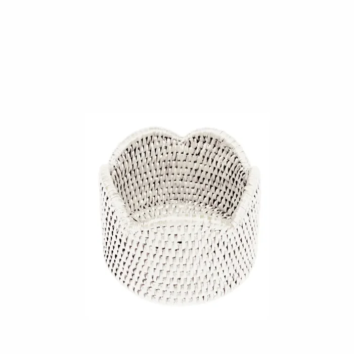 Caspari Rattan Scalloped Wine Coaster, Cream