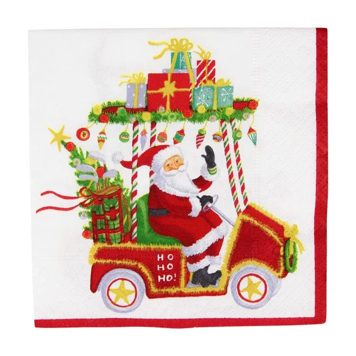 Caspari Santa’s Golf Cart Paper Cocktail Napkins