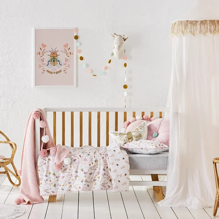 Cassies Garden Cot Quilt Cover Set White