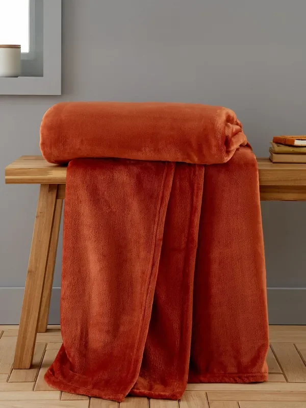 Catherine Lansfield Burnt Orange Raschel Velvet Touch Plush Extra Large Throw