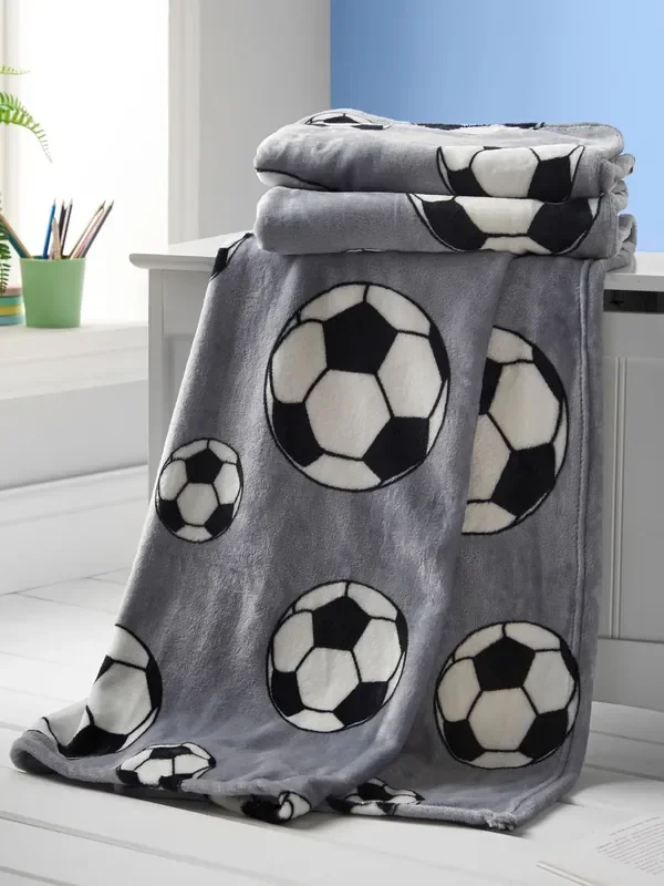 Catherine Lansfield Grey Cosy Football Fleece Throw