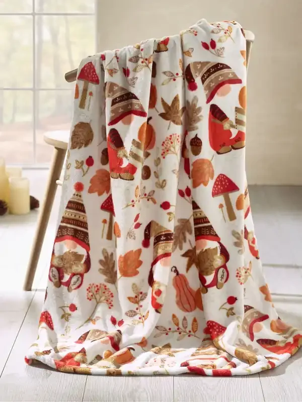 Catherine Lansfield Natural Woodland Gonks Cosy Fleece Blanket Throw