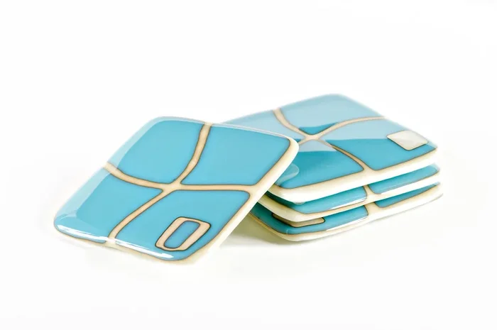 Channel Coasters – Turquoise on Ivory