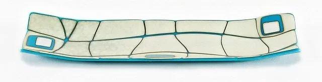 Channel Platters – Ivory on Turquoise, Medium