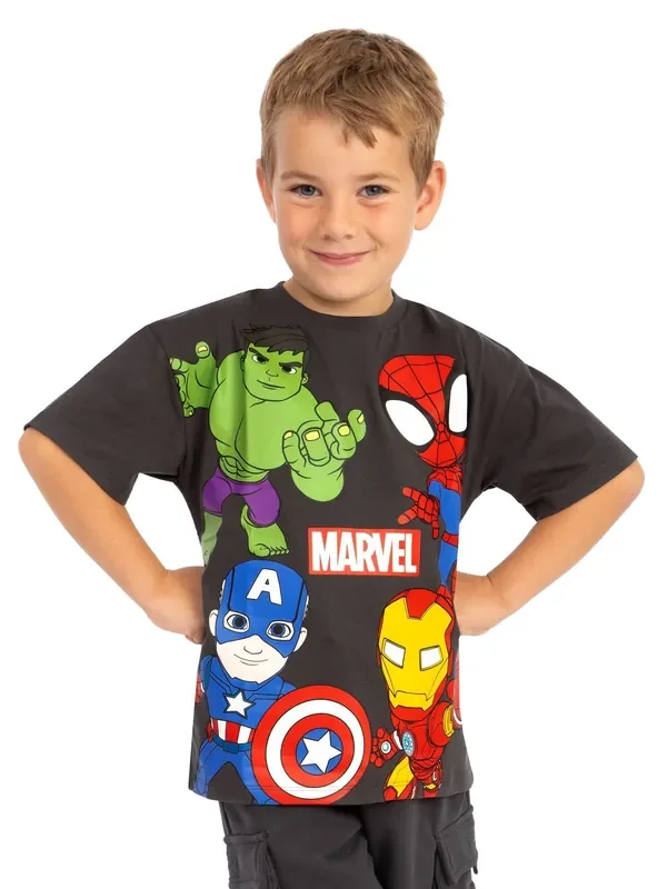 Character Black Marvel Spidey And His Amazing Friends T-Shirt Iron Man And Hulk