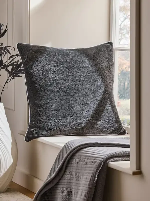 Charcoal Grey 59 x 59cm Boucle Chenille Textured Cushion
