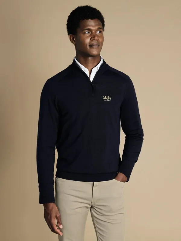 Charles Tyrwhitt Blue The Lions Performance Zip Neck Sweater