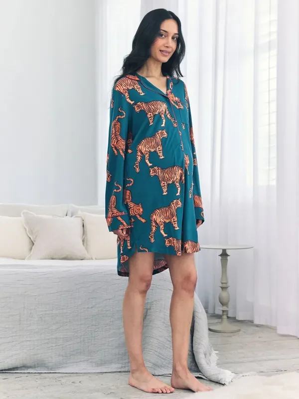 Chelsea Peers Green Maternity Tiger Print Nightshirt