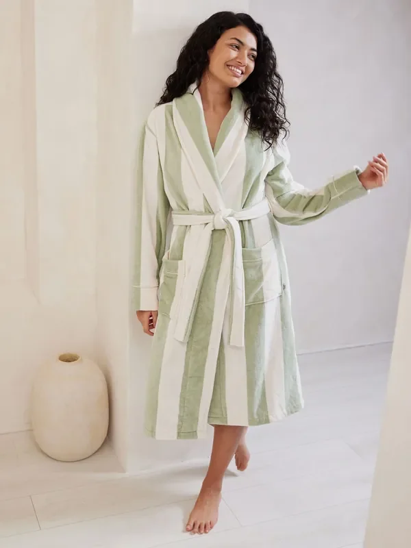 Chelsea Peers Green/White 100% Cotton Towelling Dressing Gown