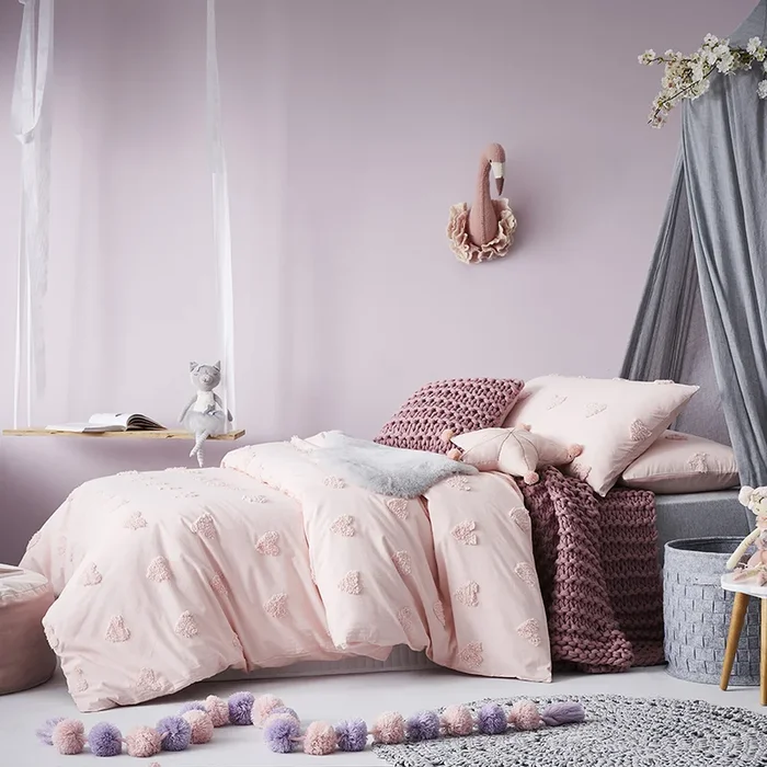 Chenille Heart Quilt Cover Set Pink
