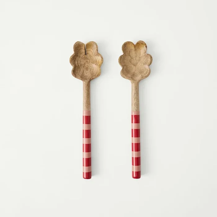Christmas Red & Pink Mango Wood Salad Servers Pack of 2