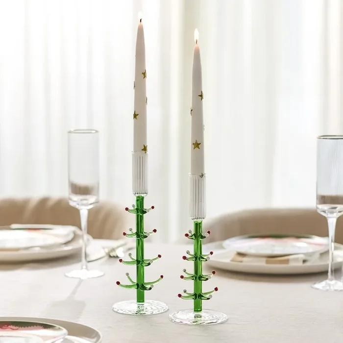 Christmas Tree Green Glass Candleholder