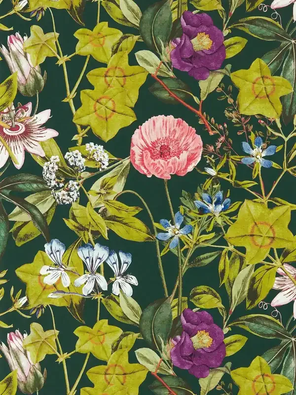 Clarke & Clarke Green Passiflora Exotica Wallpaper