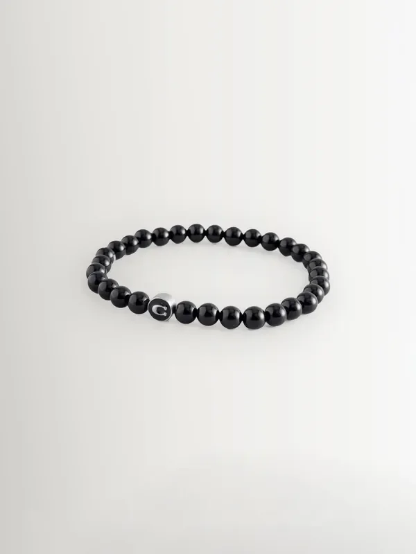 COACH Black Mens Signature Onyx Bead Stretch Bracelet