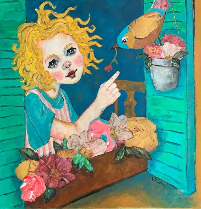 “Come Closer, Friend” (2018) Mixed-media painting by Holly Wojahn